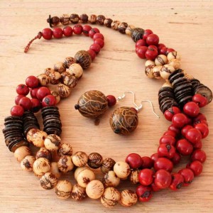 Handmade beaded necklace with red and white acai