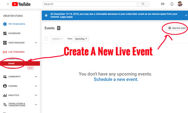 Create A New Live Event