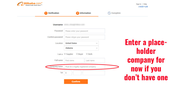 Alibaba signup