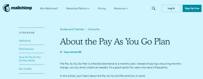 Mailchimp pay as you go plan