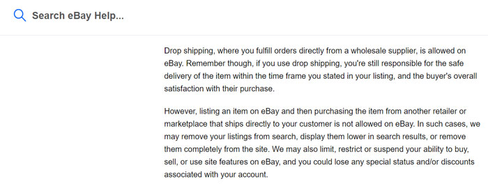 Ebay Stance on dropshipping