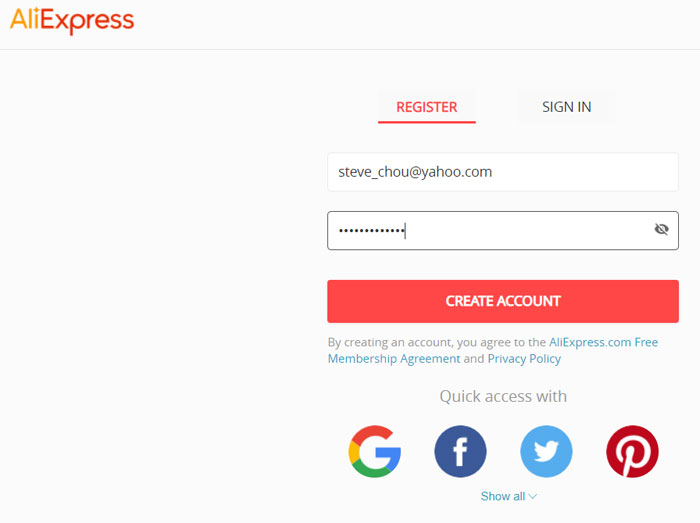 AliExpress Signup