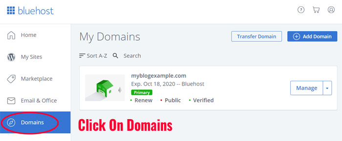 Bluehost Domain Manager