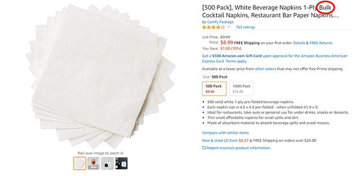 [1000 Pack] White Beverage Napkins 1-Ply Bulk Cocktail Napkins, Restaurant  Bar P