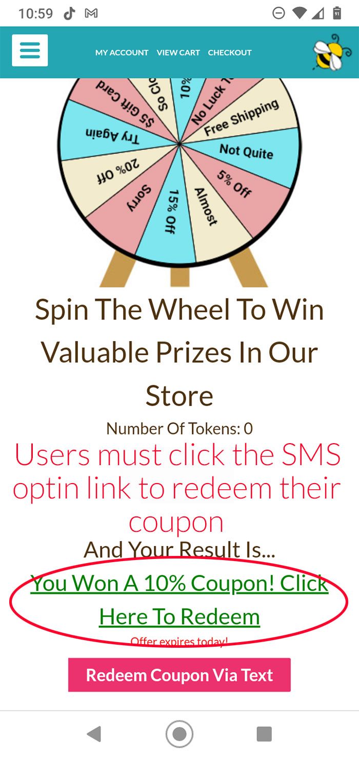 Spin To Win SMS Optin