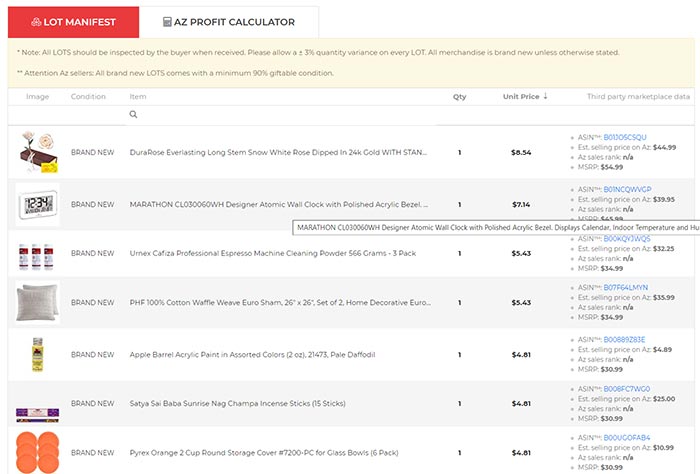 888Lots.com Manifest