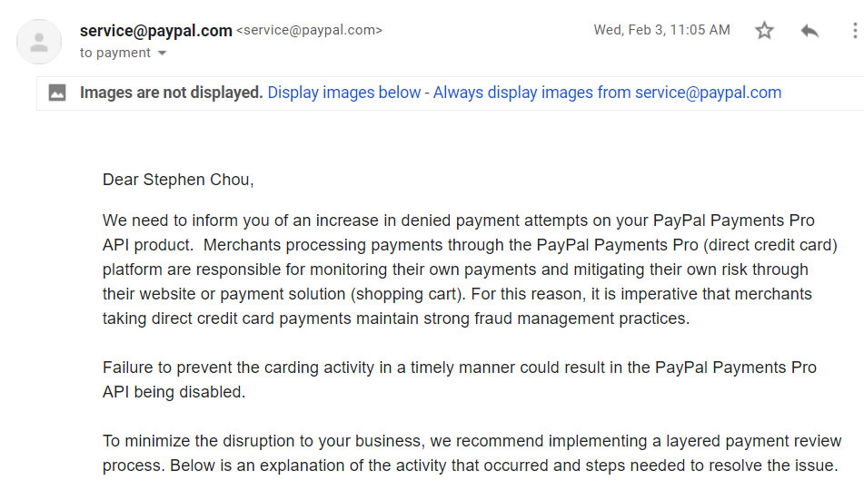 Paypal warning