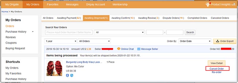 DHGate Cancel Order