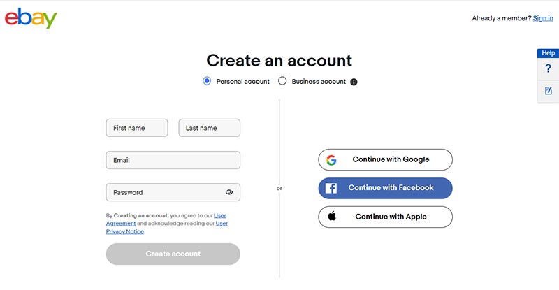 Ebay Create Account