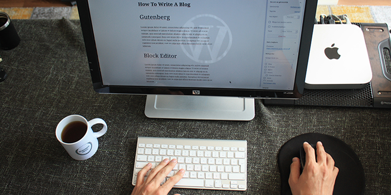 A person writing a blog on their computer