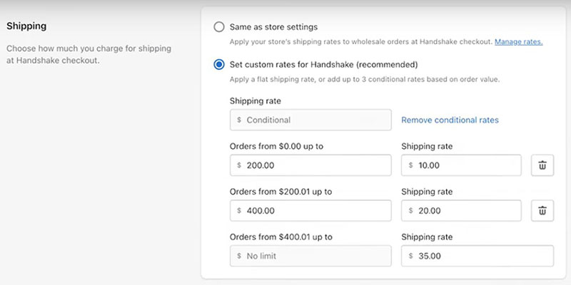 Conditional Shipping Rate