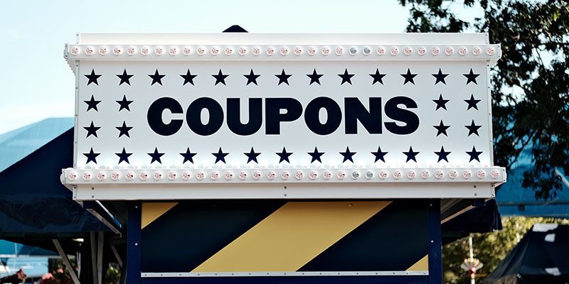 A display board that says coupons