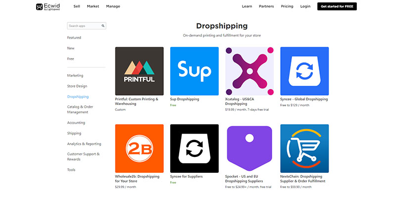 Dropshipping section on Ecwid app store