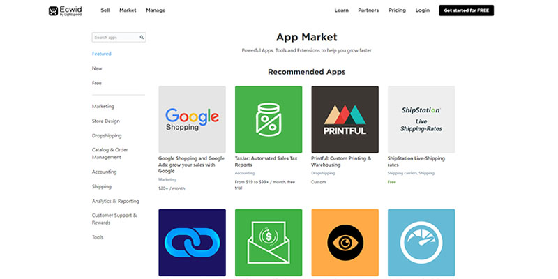 Ecwid app store homepage