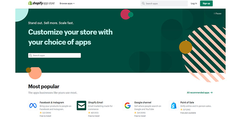 Shopify app store homepage