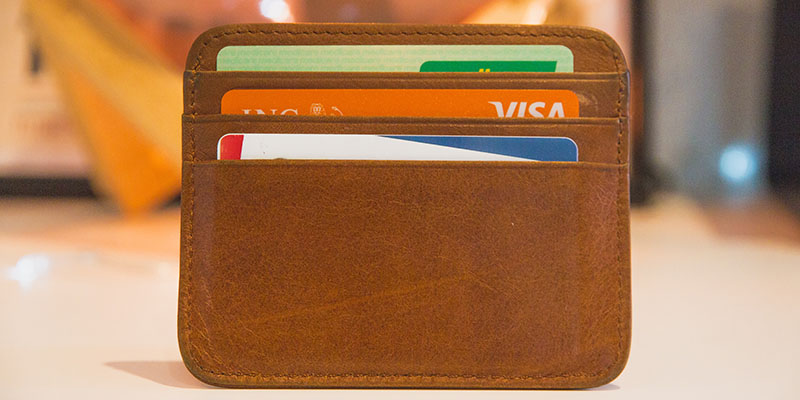 Wallet with visa card, debit card, and other credit cards.