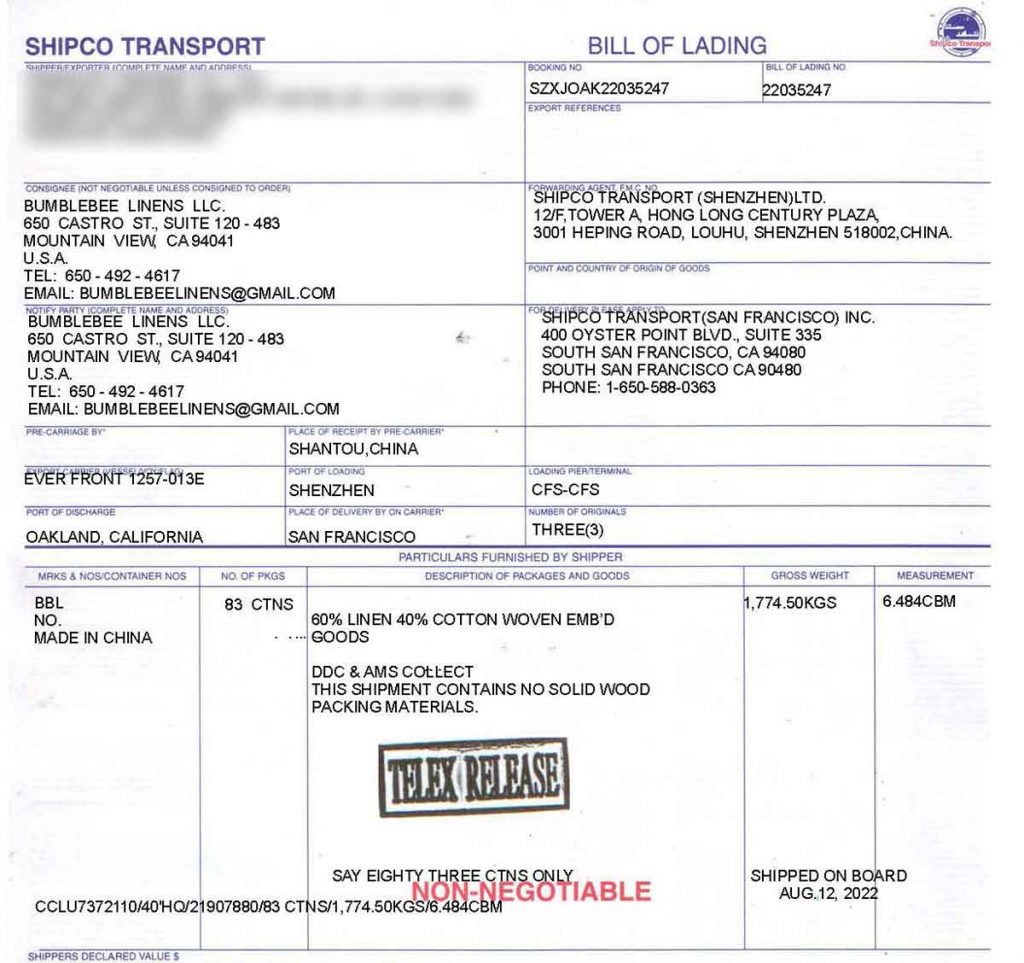 Bill Of Lading