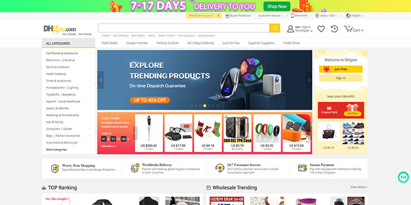 DHGate homepage