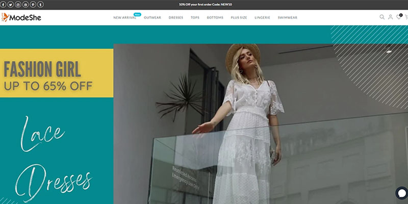 Screenshot of ModeShe homepage