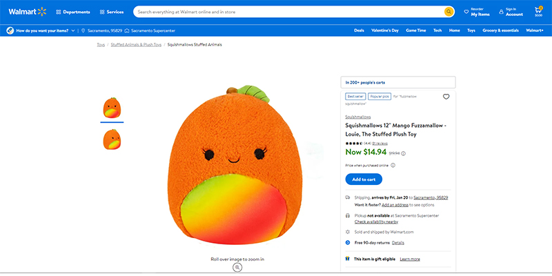 Orange Squishmallows product listing on Walmart.com