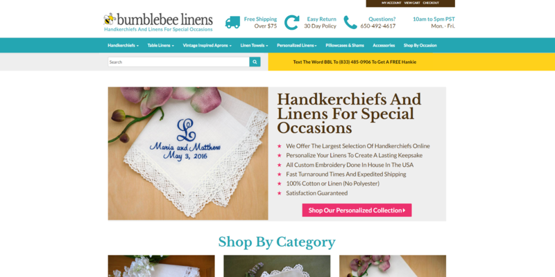 Bumblebee Linens store landing page