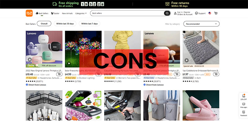 Screenshot of Temu.com best sellers page