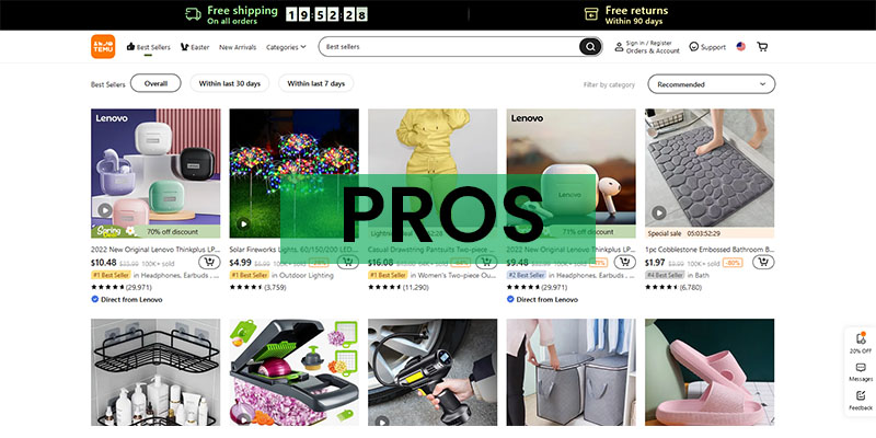 Screenshot of Temu.com best sellers page