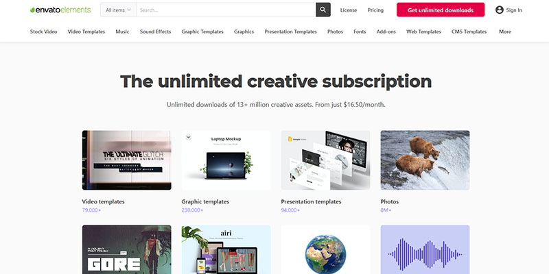 Envato Elements homepage