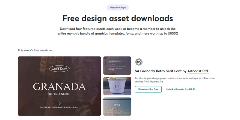  Free downloads page on Creative Market