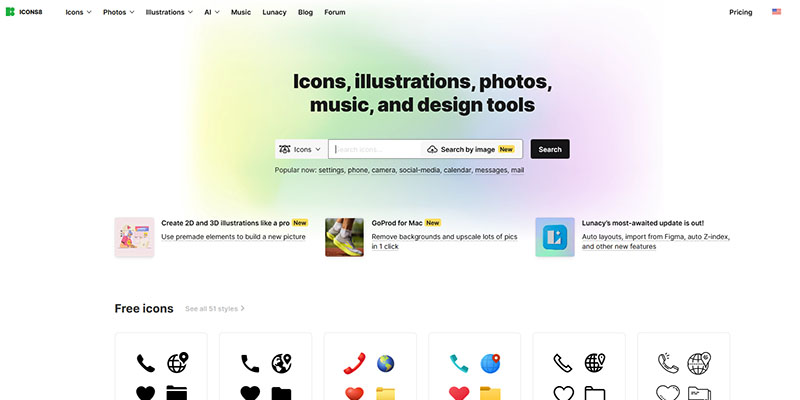 Icons8 homepage