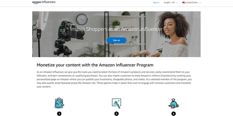 Amazon Influencers program page