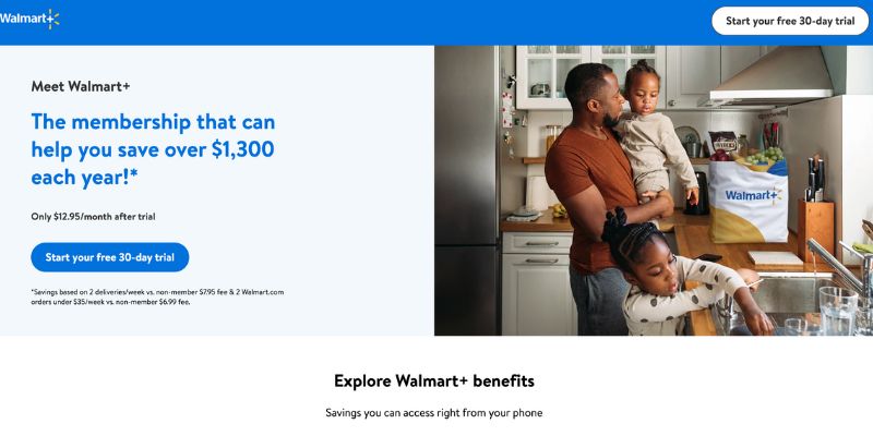Walmart Plus Review: screenshot of walmart plus homepage