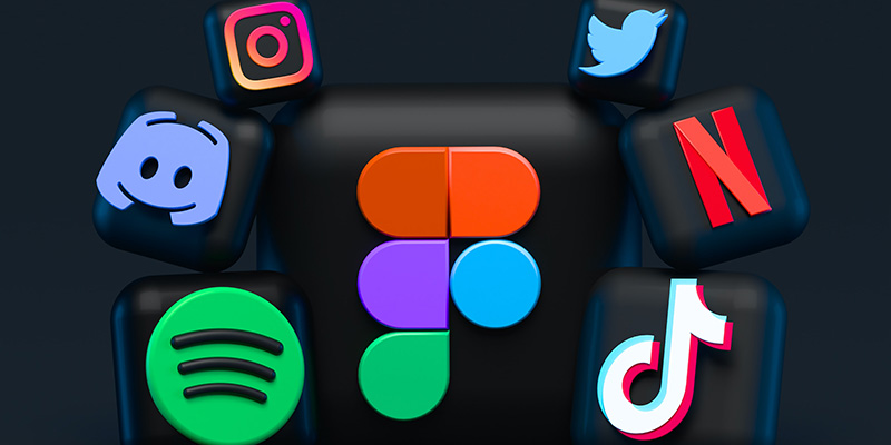 3D animated social media icons of TikTok, Instagram, Spotify, Discord, Netflix, and Twitter on a black background