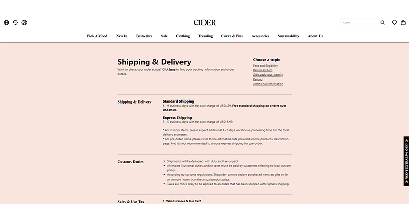 Cide Shipping page