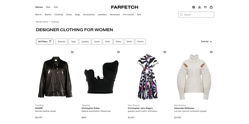 Farfetch product catalog page