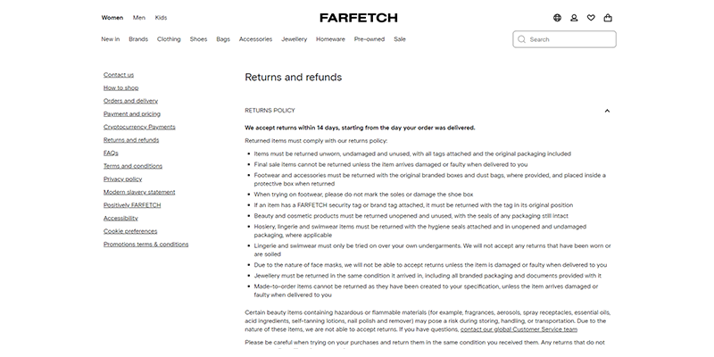 Farfetch return policy