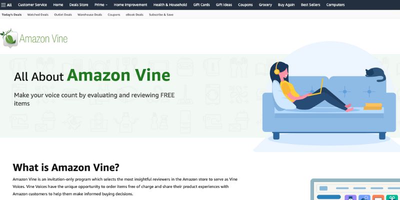 screenshot of amazon vine homepage