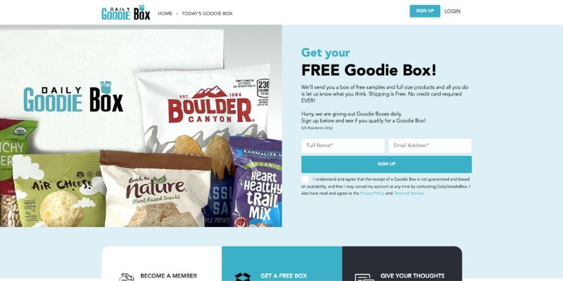 screenshot of daily goodie box homepage