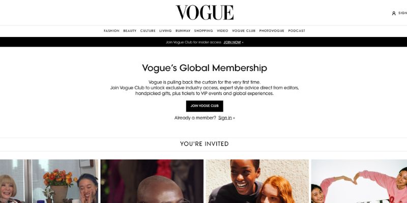 screenshot of vogue insiders homepage