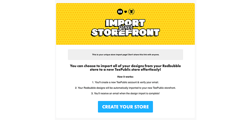 Import Redbubble to TeePublic