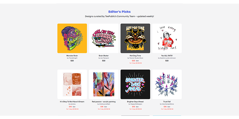 TeePublic Editor's Picks section