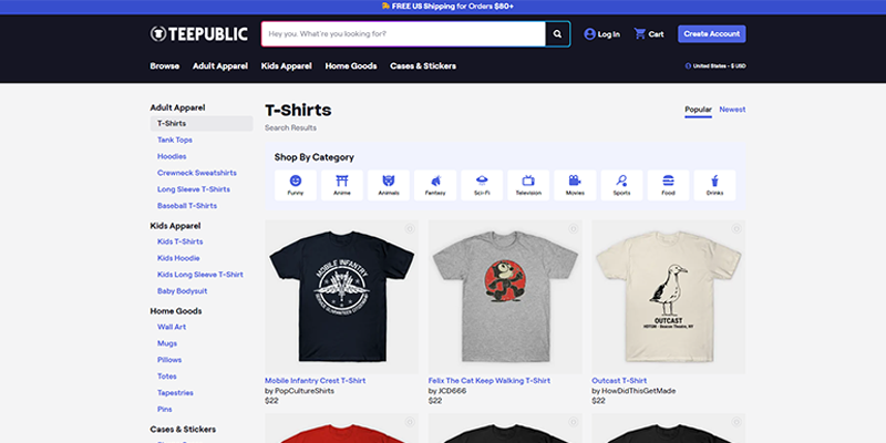 TeePublic products catalog