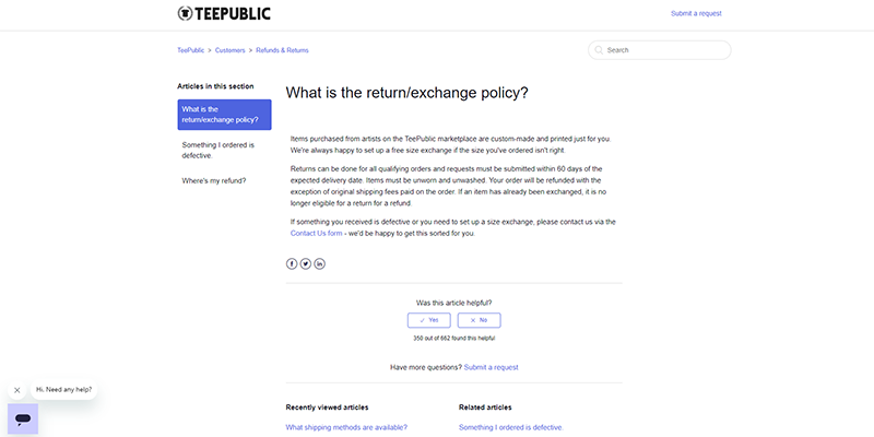 TeePublic returns policy