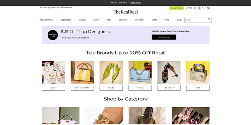 TheRealReal homepage