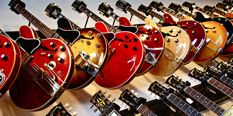 Guitars displayed in a shop