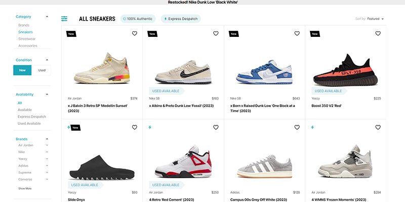 Pre owned cheap sneaker websites