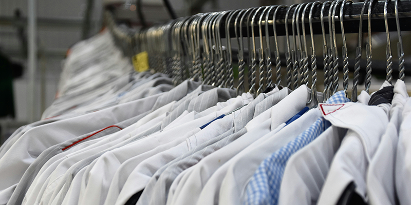 Clothes hanging on a laundry rack