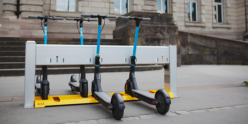 Scooters parked outside a building