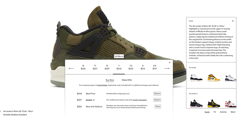 GOAT Air Jordan Retro Sneakers product page