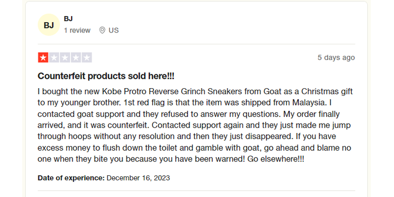 GOAT counterfeit products review